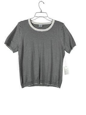 Cielo Striped Short Sleeve Knit Top Black White Crew Neck Womens XL NWT Parisian